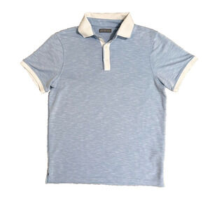 Geoffrey Beene Men’s M Blue White Polo Shirt Short Sleeve Casual Cotton Blend